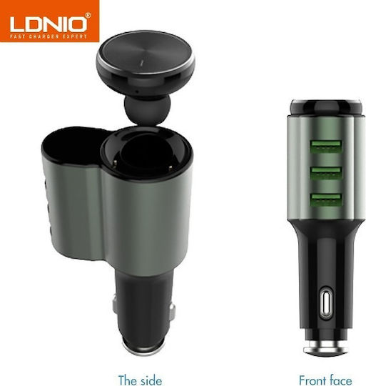 Ldnio CM21 Încărcător Auto 21W 4.2A cu Porturi 3xUSB-A și Căști Bluetooth Culoare Verde
