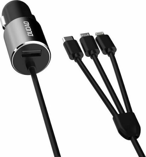 Dudao R5ProN Încărcător Auto 17W 3.4A cu un Port: 1xUSB împreună cu Cablu Lightning / Micro-USB / Type-C Negru Culoare