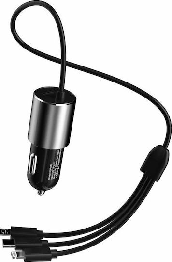 Dudao R5ProN Încărcător Auto 17W 3.4A cu un Port: 1xUSB împreună cu Cablu Lightning / Micro-USB / Type-C Negru Culoare