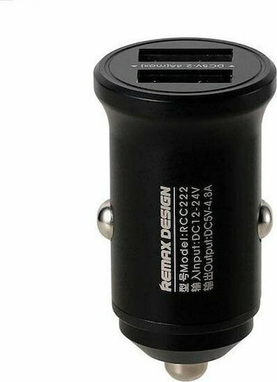 Remax RCC-219 Φορτιστής Αυτοκινήτου 2.4A με Θύρες: 2xUSB Μαύρο Χρώμα
