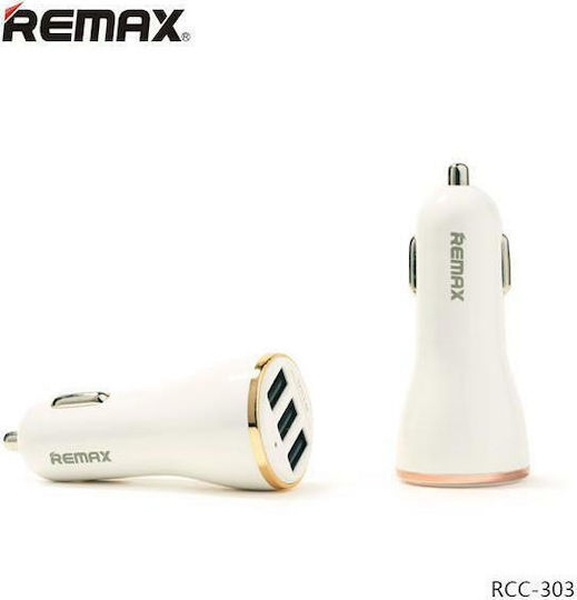 Remax RCC-303 Încărcător Auto 17W 3.4A cu Porturi: 3xUSB Alb Culoare