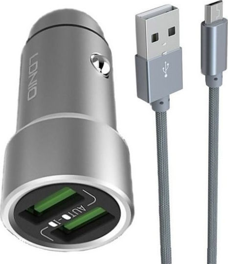 Ldnio C401 Auto-Ladegerät 3.6A mit Anschlüssen: 2xUSB mit Kabel Mikro-USB Gray Farbe