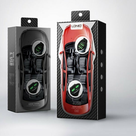 Ldnio C502 Car Charger 25.5W 5.1A with 4x USB-A Ports Black Color