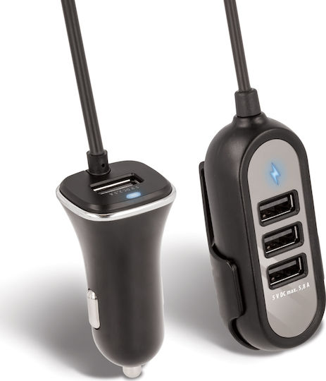 Forever Car Charger 5.8A with Ports: 4xUSB Black Color