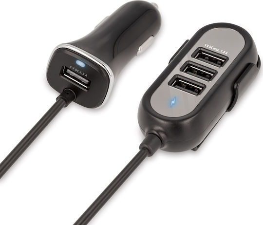 Forever Car Charger 5.8A with Ports: 4xUSB Black Color