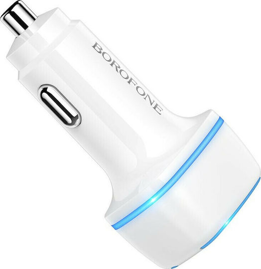 Borofone BZ14 Auto-Ladegerät 12W 2.4A mit Anschlüssen: 1xUSB 1xType-C Weiß Farbe