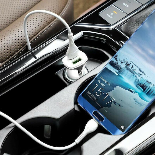 Hoco Z31 Auto-Ladegerät 18W 3A Schnellladung mit Anschlüssen: 2xUSB mit Kabel Mikro-USB Weiß Farbe