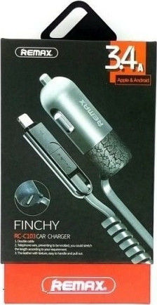 Remax Finchy Auto-Ladegerät 3.4A mit einem Anschluss: 1xUSB mit Kabel Blitzschlag / Mikro-USB Silber Farbe