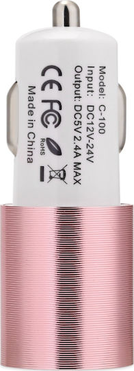 Awei C-100 Зарядно за кола 2.4Спецификация с Портове: 2xUSB Розов Цвят