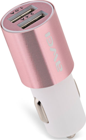Awei C-100 Зарядно за кола 2.4Спецификация с Портове: 2xUSB Розов Цвят