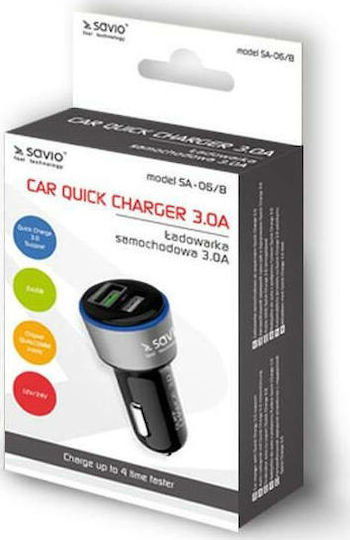 Savio SA-06 Car Charger 3A Fast Charging with Ports 2xUSB Blue Color