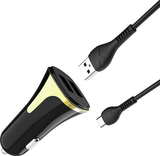 Hoco Z31 Auto-Ladegerät 18W 2.4A Schnellladung mit Anschlüssen: 2xUSB mit Kabel Typ-C,TC-TC Schwarz Farbe