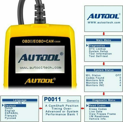 Autool Fahrzeugdiagnosewerkzeug Digital OBD 2 mit mit Kabel