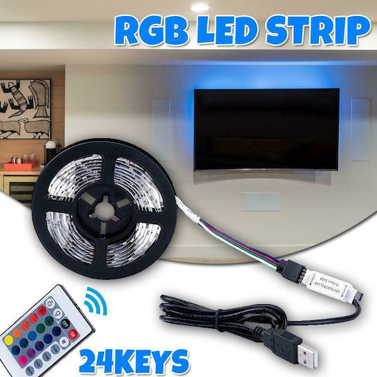 Andowl Αδιάβροχη Ταινία LED USB 5V RGB Φως 2m Τύπου SMD5050 με Τροφοδοτικό & Τηλεχειριστήριο