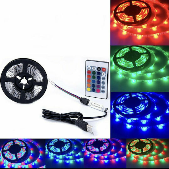 Andowl Αδιάβροχη Ταινία LED USB 5V RGB Φως 2m Τύπου SMD5050 με Τροφοδοτικό & Τηλεχειριστήριο