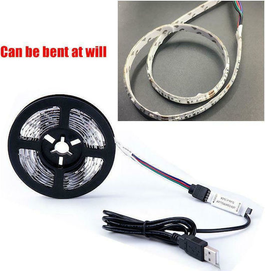 Andowl Αδιάβροχη Ταινία LED USB 5V RGB Φως 2m Τύπου SMD5050 με Τροφοδοτικό & Τηλεχειριστήριο