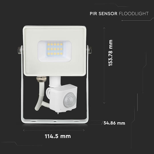 V-TAC Στεγανός Προβολέας LED 10W Φυσικό Λευκό 4000K με Αισθητήρα Κίνησης IP65