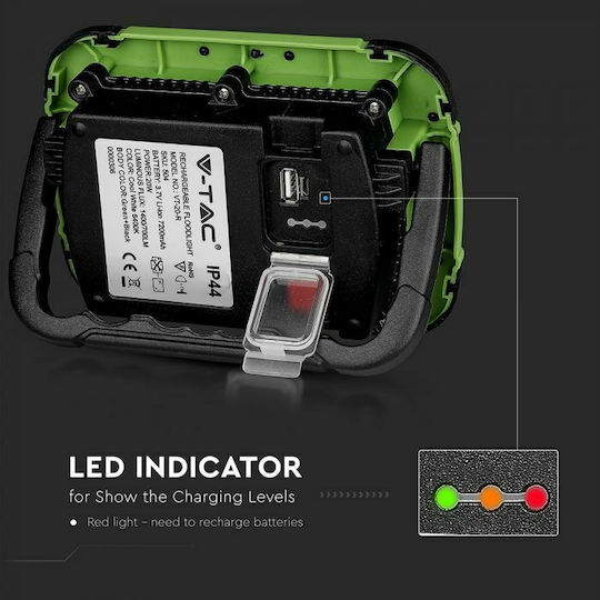 V-TAC Προβολέας Εργασίας Επαναφορτιζόμενος LED IP44 με Φωτεινότητα έως 1400lm