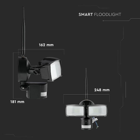 V-TAC Waterproof LED Flood Light 18W Cold White 6000K WiFi with Motion Sensor IP65