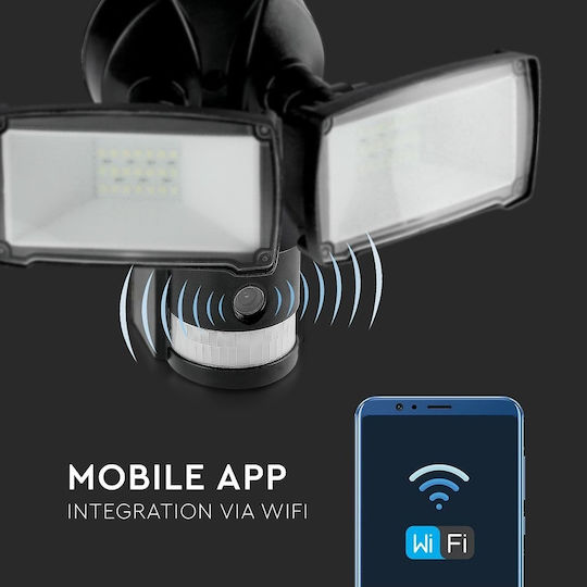 V-TAC Waterproof LED Flood Light 18W Cold White 6000K WiFi with Motion Sensor IP65