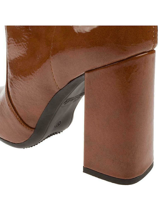 Damenstiefel aus Lackleder mit hohem Absatz Tabac Braun