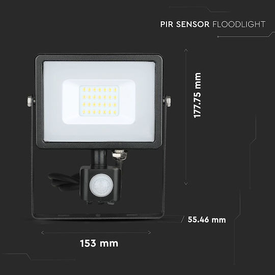 V-TAC Wasserdichter LED Flutlichter 20W Kaltweiß 6400K mit Bewegungssensor IP65