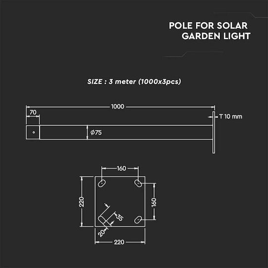 V-TAC Montagebasis für Leuchten Solar Garten LED Pfahl Schwarz 11258