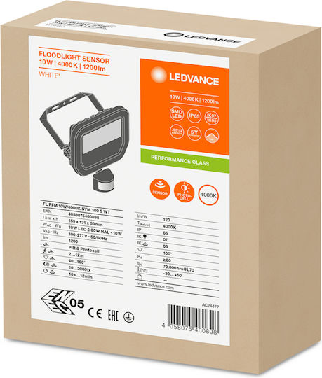 Ledvance Waterproof LED Flood Light 10W Natural White 4000K With Motion Sensor IP65