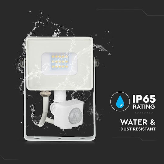V-TAC Proiector LED Etanș 10W Alb Rece 6400K Cu Senzor De Mișcare IP65