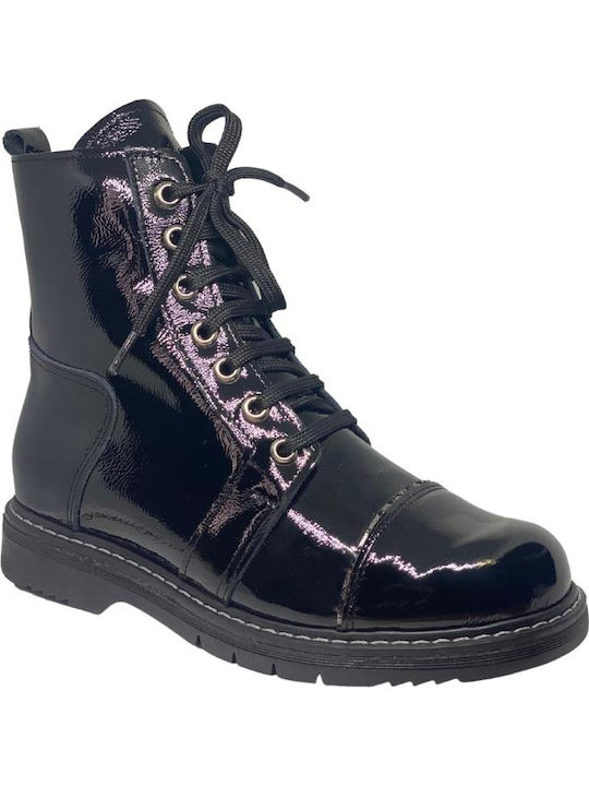 Aby ABY Kids Patent Leather Boots with Lace Black