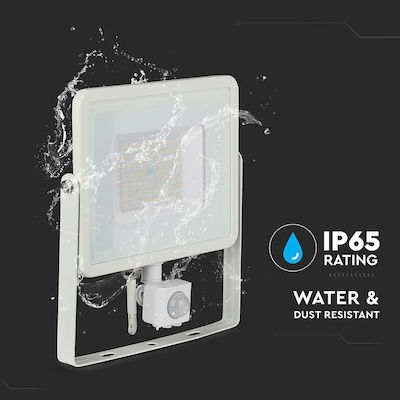V-TAC Wasserdicht LED Flutlicht 50W Warmes Weiß 3000K mit Bewegungssensor IP65