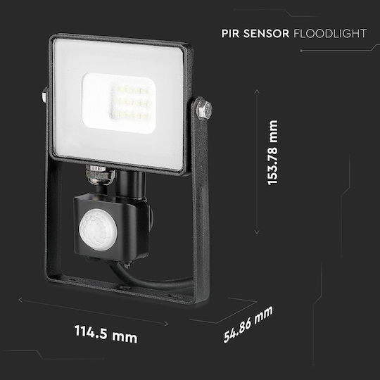 V-TAC VT-10-S Wasserdichtes LED Flutlichter 10W Kaltweiß 6400K mit Bewegungssensor IP65