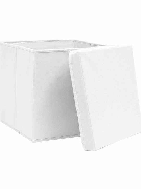vidaXL Текстил Кутия за съхранение с капак Бял 28x28x28см 10бр