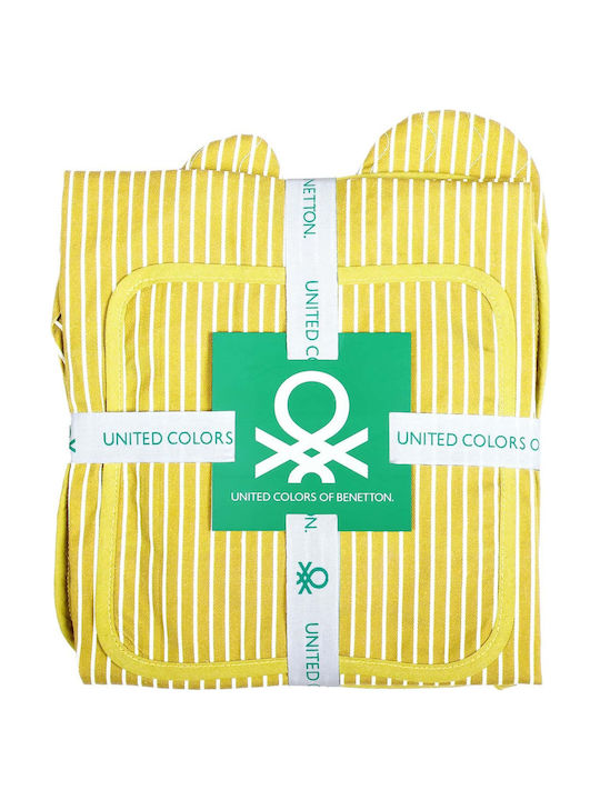 Benetton Șorț de Bucătărie cu Mănușă și Prinzătoare Galbenă 85x75cm BE0216 YE 3buc