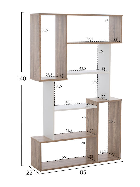 Bookcase Shay White 85x22x140cm