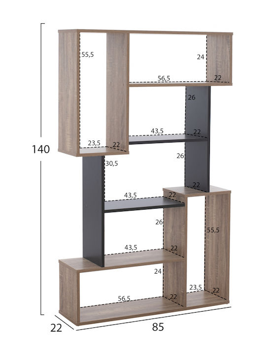 Bookcase Shay Grey 85x22x140cm