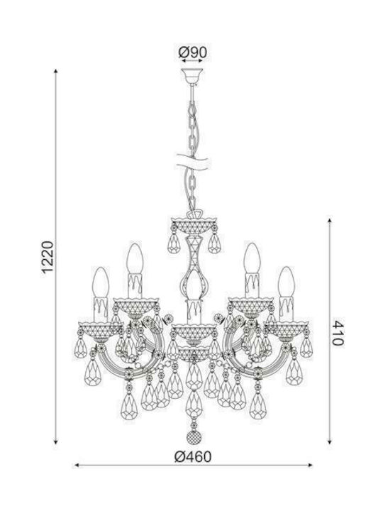 Aca Nefertiti Πολυέλαιος 5xE14 Ø46cm με Κεράκια Διάφανος SF3505PSM