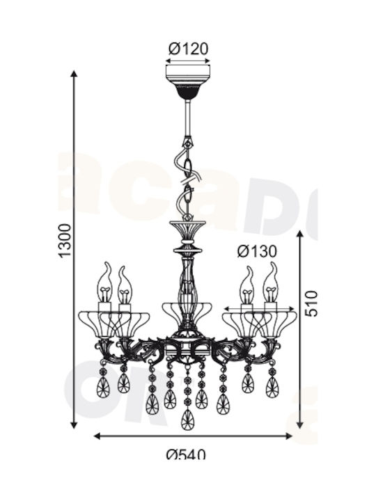 Aca Chandelier Candlestick 5xE14 Silver 54cm TNK854535P