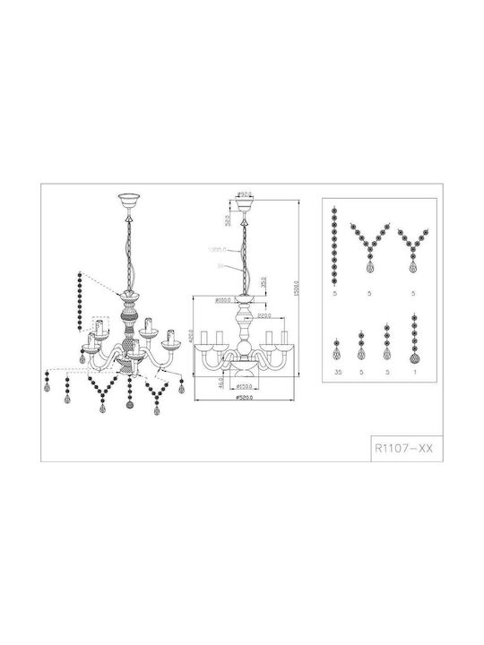 Trio Lighting Luster Chandelier Candlestick 5xE14 Transparent 52cm R1107-06