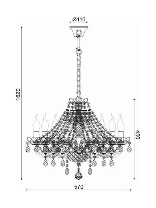Aca Gladiolo Chandelier Candlestick 8xE14 Transparent 57cm BLK80418PCC