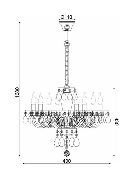 Aca Chandelier Candlestick 8xE14 Black 49cm BLK82048PSGC