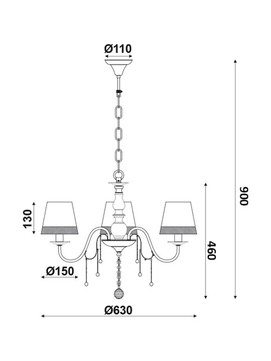 Aca Mulan Πολυέλαιος 3xE14 Ø63cm με Καπέλα Μαύρος EG167283PBW