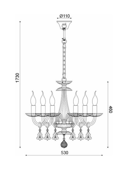 Aca Candelabru 6xE14 Ø53cm cu Lumânări Auriu BLK80386PCMG