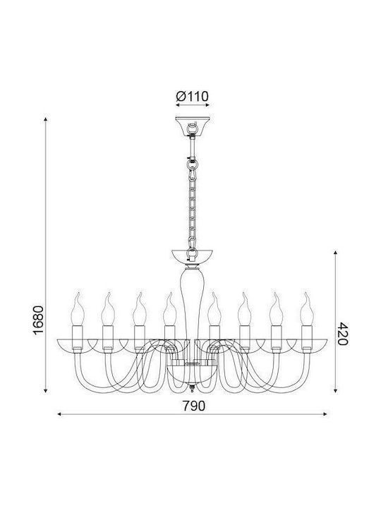 Aca Lunaria Chandelier Candlestick 8xE14 Honey 79cm BLK82188PCNC