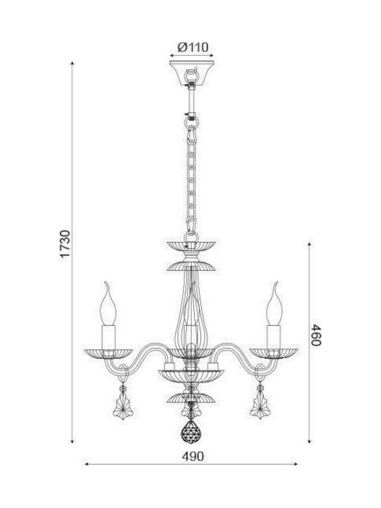 Aca Lompelia Chandelier Candlestick 3xE14 Transparent 53cm BLK80383PCC