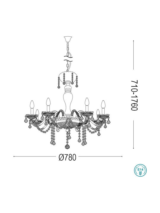 Ideal Lux Rose Sp8 Πολυέλαιος 8xE14 με Κεράκια Μελί 166889