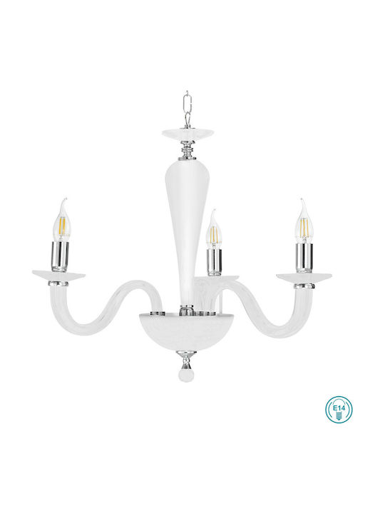 Ondaluce Ravel Chandelier Candlestick 3xE14 White 60cm LP.Ravel/3-BCO