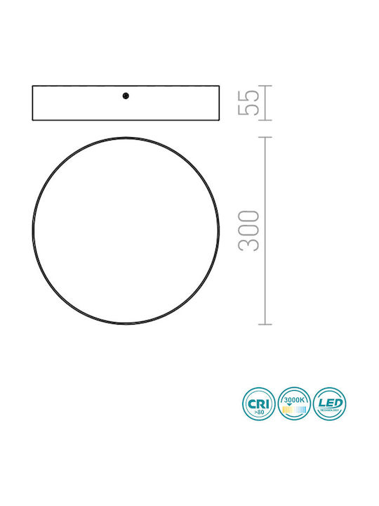 Rendl Light Studio Larisa R 30 Ceiling Στρογγυλό Εξωτερικό LED Panel 30W με Θερμό Λευκό Φως 3000K