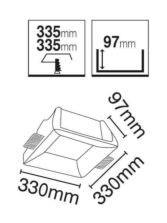 VK Lighting Square Recessed LED Panel 18W with Warm White Light 3000K 33x33cm