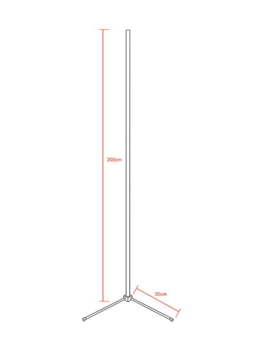 GloboStar LED Floor Lamp H200xW3cm. with Warm White Light 3840lm Black
